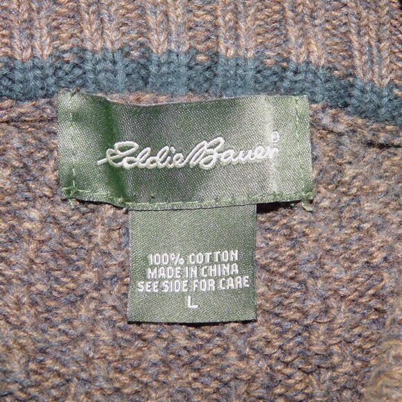 Eddie Bauer Mens L Brown Knit 1/4 Henley Button Shawl Collar Pullover Sweater - Picture 4 of 7